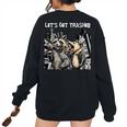 Let's Get Trashed Women's Sweatshirt – Fun Raccoon & Opossum Graphic Black