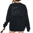 A Little Feral Raccoon With Moon Animal Raccoon Trash Panda Women's Oversized Sweatshirt Back Print Black