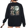 Raccoon 3 Racoons Howling At Moon Weird Cursed Women's Oversized Sweatshirt Back Print Black