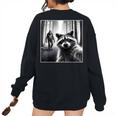 Raccoon & Bigfoot Selfie Women's Oversized Sweatshirt | Novelty Print Black
