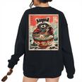 Raccoon Eating Ramen Sweatshirt | Anime Style Women's Oversized Back Print Black