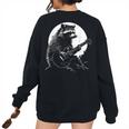 Raccoon Guitarist Moon Print Women's Oversized Sweatshirt - Fun & Cozy Black