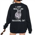 Raccoon Lover Women's Oversized Sweatshirt - Cute Back Print Black