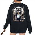 Raccoon Noodle Cup Back Print Sweatshirt - Oversized for Women & Men Black