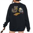 Raccoon Opossum Eating Pizza Street Cats Men Women Kid Women's Oversized Sweatshirt Back Print Black