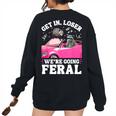 Raccoon Opossum Meme Oversized Sweatshirt for Women | Fun Back Print Black