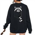Raccoon Trash Panda Sweatshirt | Women's Blue Cartoon Casual Style Black