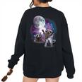 Raccoons Howling At The Moon Shirt Raccoon Women's Oversized Sweatshirt Back Print Black