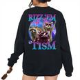 Retro Raccoon Meme Women’s Oversized Sweatshirt | Fun Back Print Black