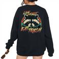 Retro Raccoon Women's Oversized Sweatshirt - Live Fast Eat Trash Black