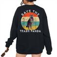 Save The Trash Panda Raccoon Animal Retro Vintage Sunset Women's Oversized Sweatshirt Back Print Black