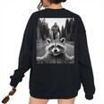 Scared Raccoon & Bigfoot Back Print Women's Oversized Sweatshirt Black