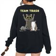Team Trash Opossum Raccoon Rat Animals Garbage Gang Short Sleeve Women's Oversized Sweatshirt Back Print Black
