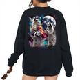Three Racoon Moon 3 Racoon Moon Cursed Meme Women's Oversized Sweatshirt Back Print Black