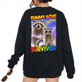 Tummy Ache Survivor Raccoon Small Women's Oversized Sweatshirt Back Print Black