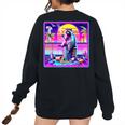 Vaporwave Raccoon Retrowave Synthwave Raccoon Meme Women's Oversized Sweatshirt Back Print Black