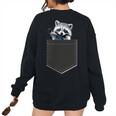 Women's Oversized Sweatshirt - Cute Pocket Raccoon Print | Cozy Casual Wear Black
