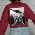 Alien UFO Raccoon Women's Oversized Sweatshirt - Fun Casual Look Maroon