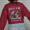 Autistic Raccoon Meme Oversized Sweatshirt for Women Maroon