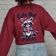 Cute Feral Raccoon Oversized Sweatshirt for Women - Summer Humor Maroon