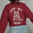 Cute But Feral Sarcastic Raccoon Small Women's Oversized Sweatshirt Back Print Maroon