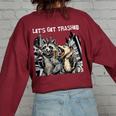 Let's Get Trashed Women's Sweatshirt – Fun Raccoon & Opossum Graphic Maroon
