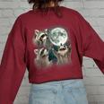Raccoon 3 Racoons Howling At Moon Weird Cursed Women's Oversized Sweatshirt Back Print Maroon