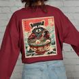 Raccoon Eating Ramen Sweatshirt | Anime Style Women's Oversized Back Print Maroon