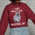 Raccoon Lover Women's Oversized Sweatshirt - Cute Back Print Maroon