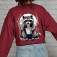 Raccoon Noodle Cup Back Print Sweatshirt - Oversized for Women & Men Maroon
