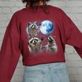 Raccoons Howling At The Moon Shirt Raccoon Women's Oversized Sweatshirt Back Print Maroon