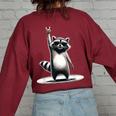 Retro Raccoon Rock Music Men Kids Women Raccoon Women's Oversized Sweatshirt Back Print Maroon