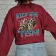 Rizz Em With The Tism Meme Autism Autistic Raccoon Women's Oversized Sweatshirt Back Print Maroon