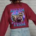 Rizz Em With The Tism Retro Raccoon Meme Women's Oversized Sweatshirt Back Print Maroon