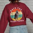 Save The Trash Panda Raccoon Animal Retro Vintage Sunset Women's Oversized Sweatshirt Back Print Maroon