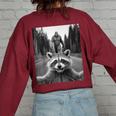 Scared Raccoon & Bigfoot Back Print Women's Oversized Sweatshirt Maroon