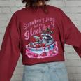 Strawberry Jams But My Dont Raccoon Women's Oversized Sweatshirt Back Print Maroon