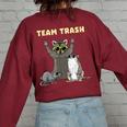 Team Trash Opossum Raccoon Rat Animals Garbage Gang Short Sleeve Women's Oversized Sweatshirt Back Print Maroon