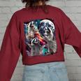 Three Racoon Moon 3 Racoon Moon Cursed Meme Women's Oversized Sweatshirt Back Print Maroon