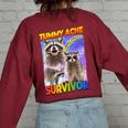 Tummy Ache Survivor Raccoon Small Women's Oversized Sweatshirt Back Print Maroon