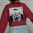 UFO Raccoon Sweatshirt - Fun Back Print | Unisex, Oversized Maroon