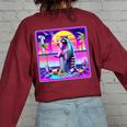 Vaporwave Raccoon Retrowave Synthwave Raccoon Meme Women's Oversized Sweatshirt Back Print Maroon