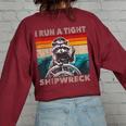 Vintage Raccoon Captain Sweatshirt - Women's Oversized Back Print Maroon