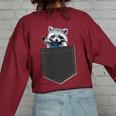 Women's Oversized Sweatshirt - Cute Pocket Raccoon Print | Cozy Casual Wear Maroon