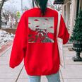 Alien UFO Raccoon Women's Oversized Sweatshirt Back Print Red
