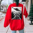 Alien UFO Raccoon Women's Oversized Sweatshirt - Fun Casual Look Red