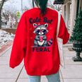 Cute Feral Raccoon Oversized Sweatshirt for Women - Summer Humor Red