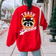 Cute Raccoon Women's Oversized Sweatshirt - Modern Cartoon Style Red