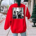 Raccoon & Bigfoot Selfie Women's Oversized Sweatshirt | Novelty Print Red
