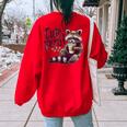 Raccoon Coffee Lover Vintage Sweatshirt - Women's Oversized Back Print Red